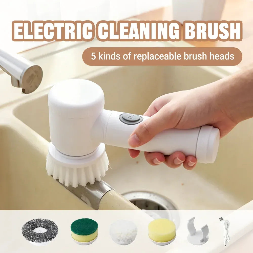 Cordless brush cleaning a kitchen surface